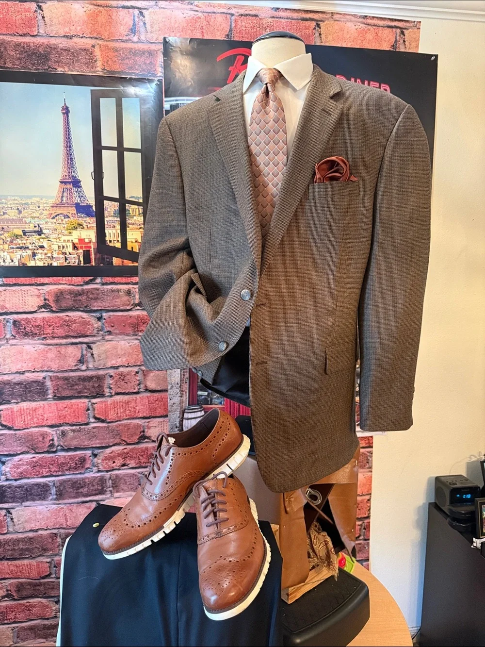 Chaps Brown Houndstooth Sport Coat with Brown Satin Lining